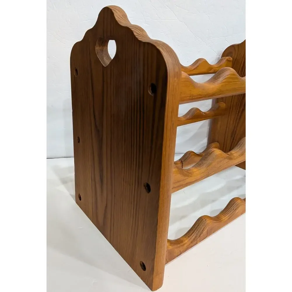 Vintage Solid Pine Wood Wine Rack 12 Bottle Heart Cutout Farmhouse Cottagecore